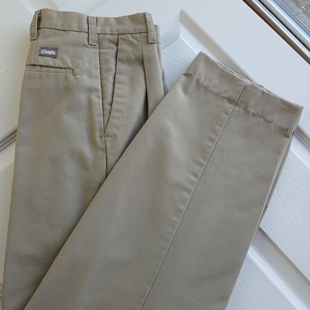 Cintas Comfort Work Pant 32W 31L tan pleated front straight leg high rise 865